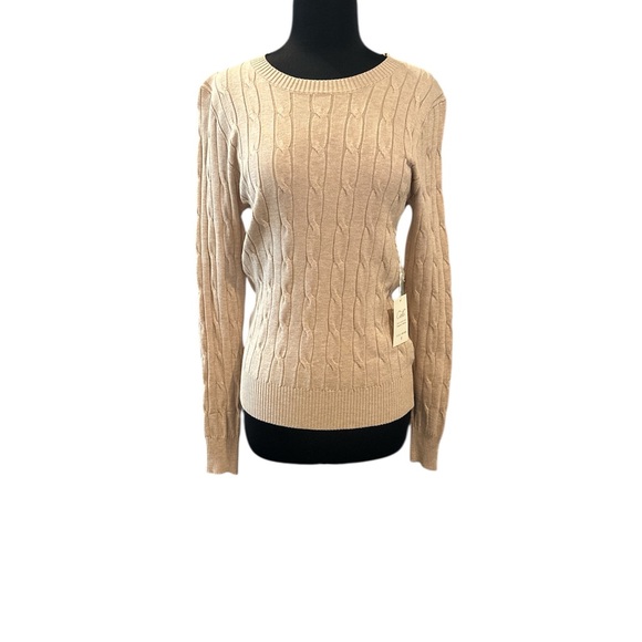 Sweaters - Women's Cable Knit Sweater - Beige
